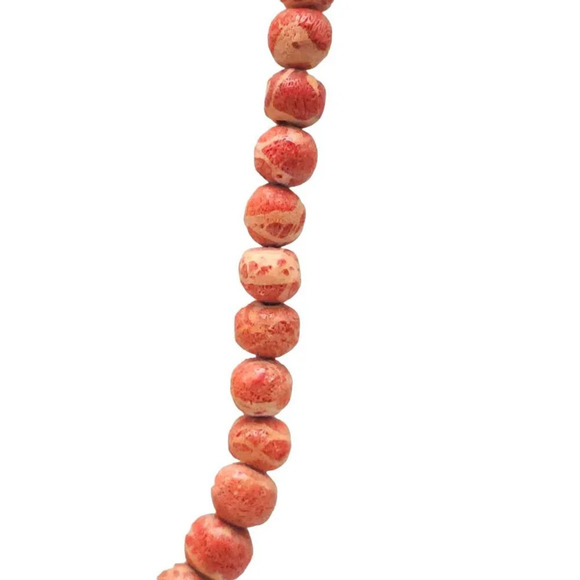 Orange Coral Ball Beaded Necklace Gold Tone Spring Ring Closure Vintage - Picture 4 of 6